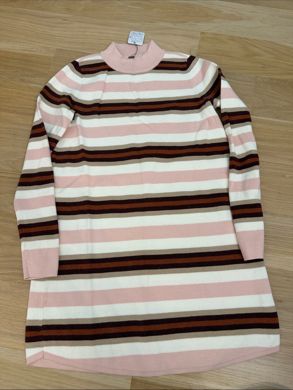 Free People Striped Mock Neck Sweater Dress - Pink, Cream & Brown